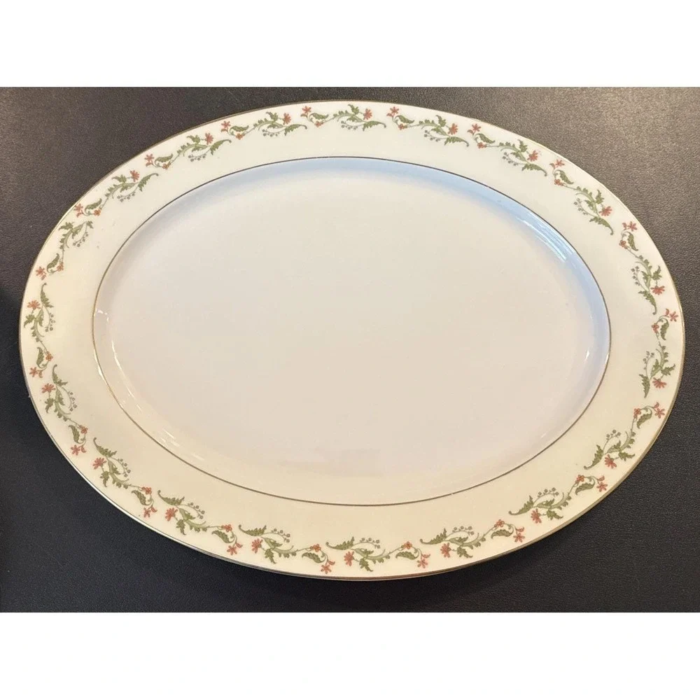 Heinrich Selb Bavaria Germany Gold Trim‎ Pink Flowers Oval Serving Platters 2